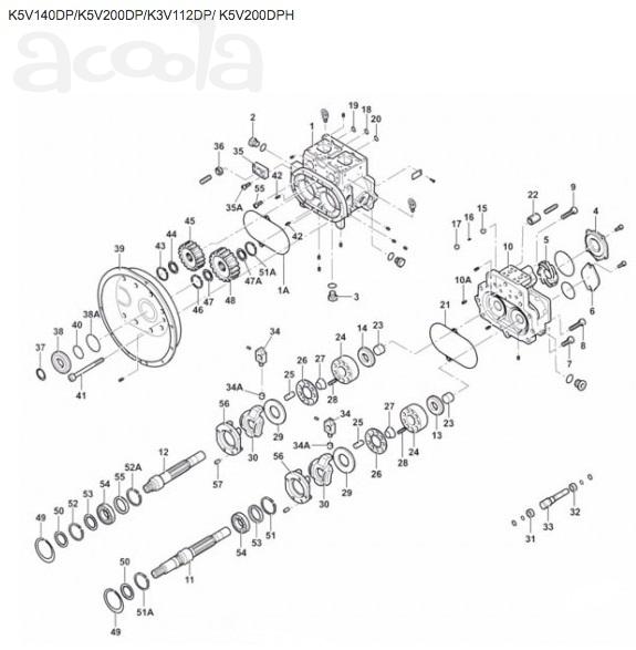 Запчасти для насоса Kawasaki K5V140DP, K5V200DP, K5V200DPH